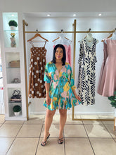 Load image into Gallery viewer, Aqua Green Tie Waist Mini Dress
