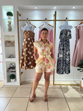 Load image into Gallery viewer, Ivory Tropical Print Belted Romper