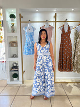 Load image into Gallery viewer, Blue Ivory Flower Print Jumpsuit
