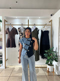Black Denim Color Block T-Shirt