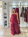 Wine 3D Petals Maxi Dress