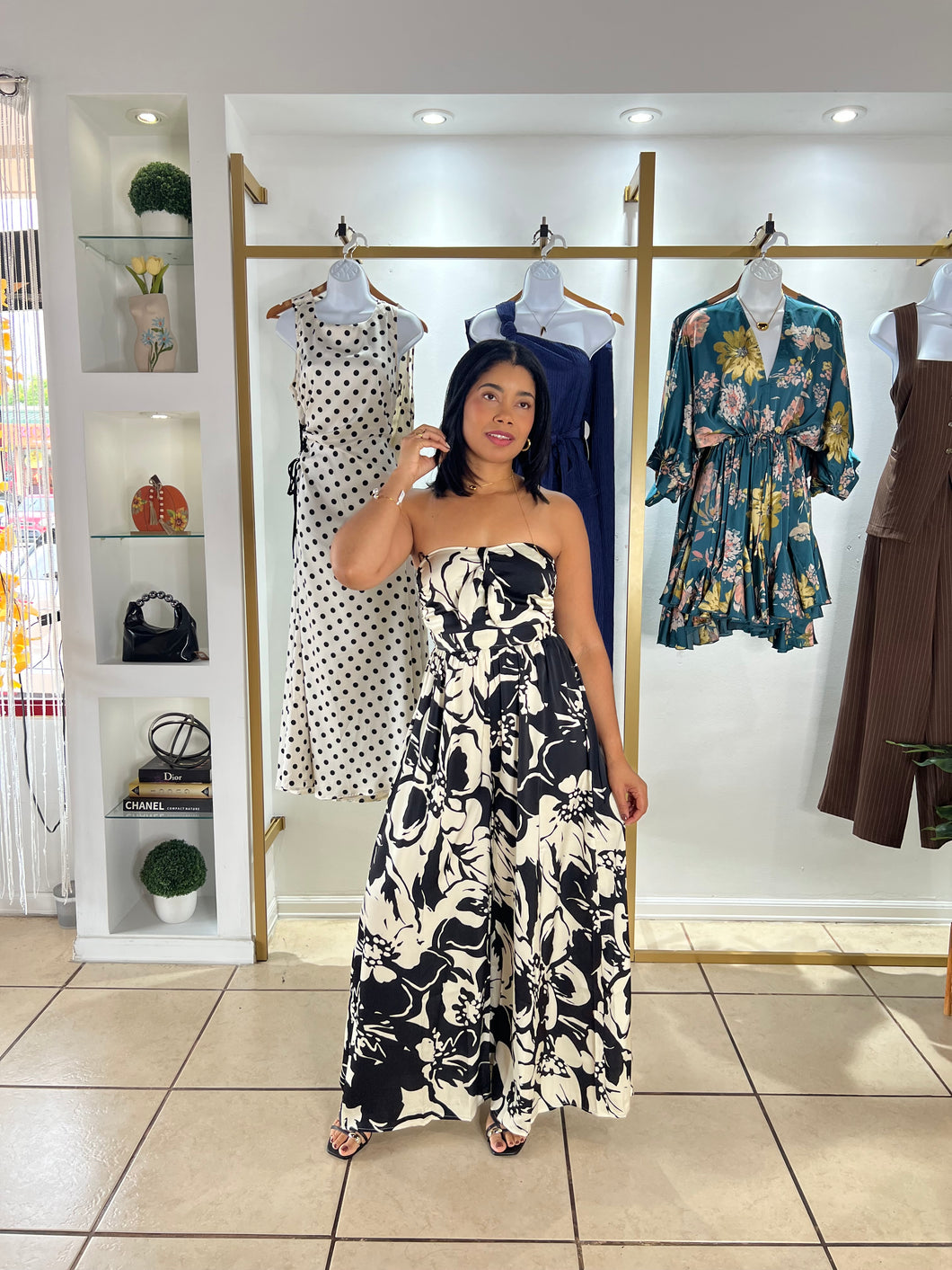 Ivory Black Tube Jumpsuit