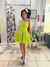 Load image into Gallery viewer, Lime flower appliqué ballon skirt mini dress
