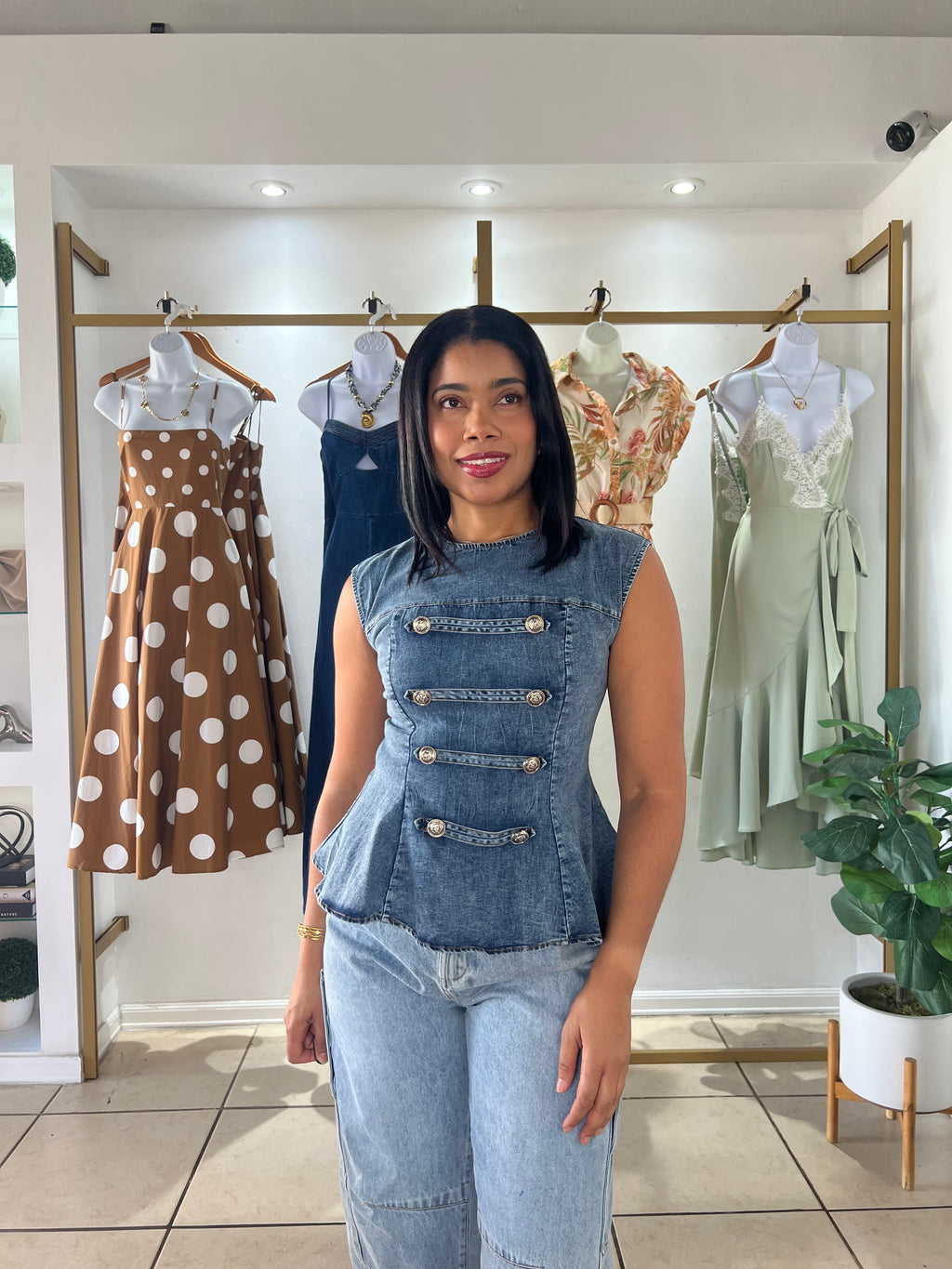 Denim Napoleon Style Peplum Top