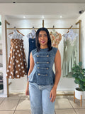 Denim Napoleon Style Peplum Top
