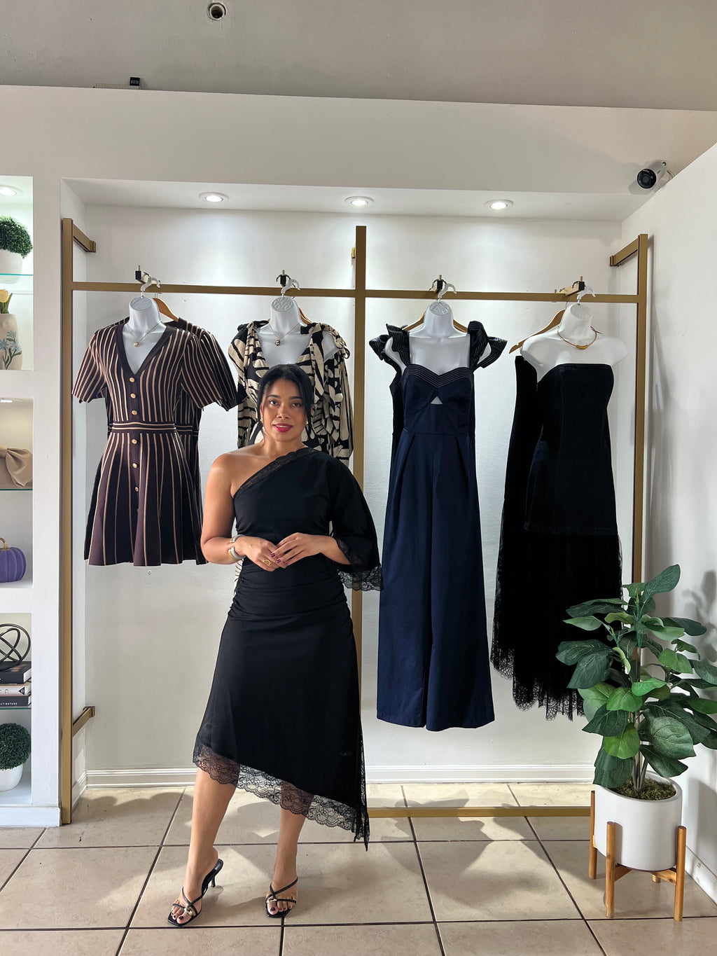 Black Lace Trim Asymmetric Midi Dress