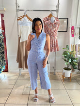 Load image into Gallery viewer, Blue stripes belted jumpsuit
