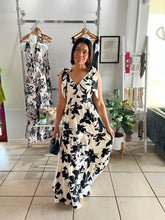 Load image into Gallery viewer, Ivory black floral ties maxi dress
