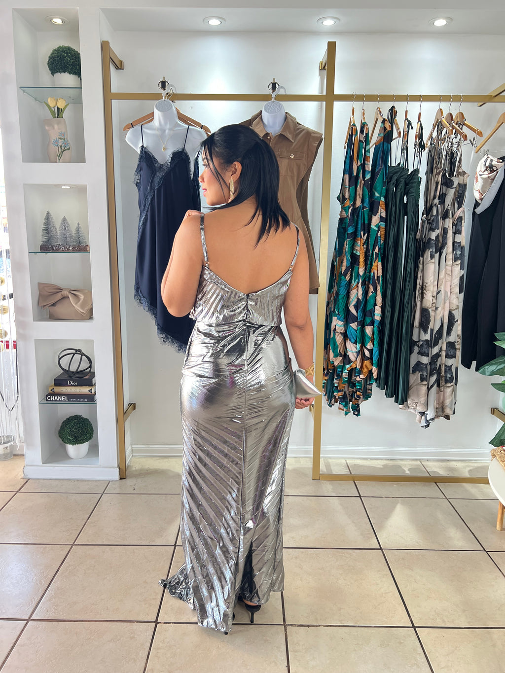 Gunmetal Metallic Maxi Dress