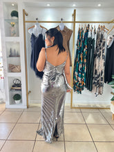 Load image into Gallery viewer, Gunmetal Metallic Maxi Dress
