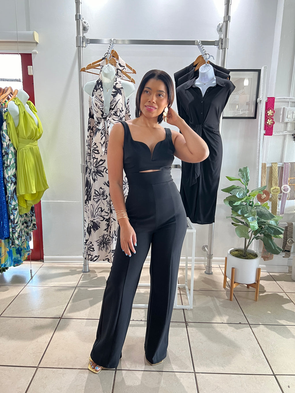 Black front cut out jumpsuit