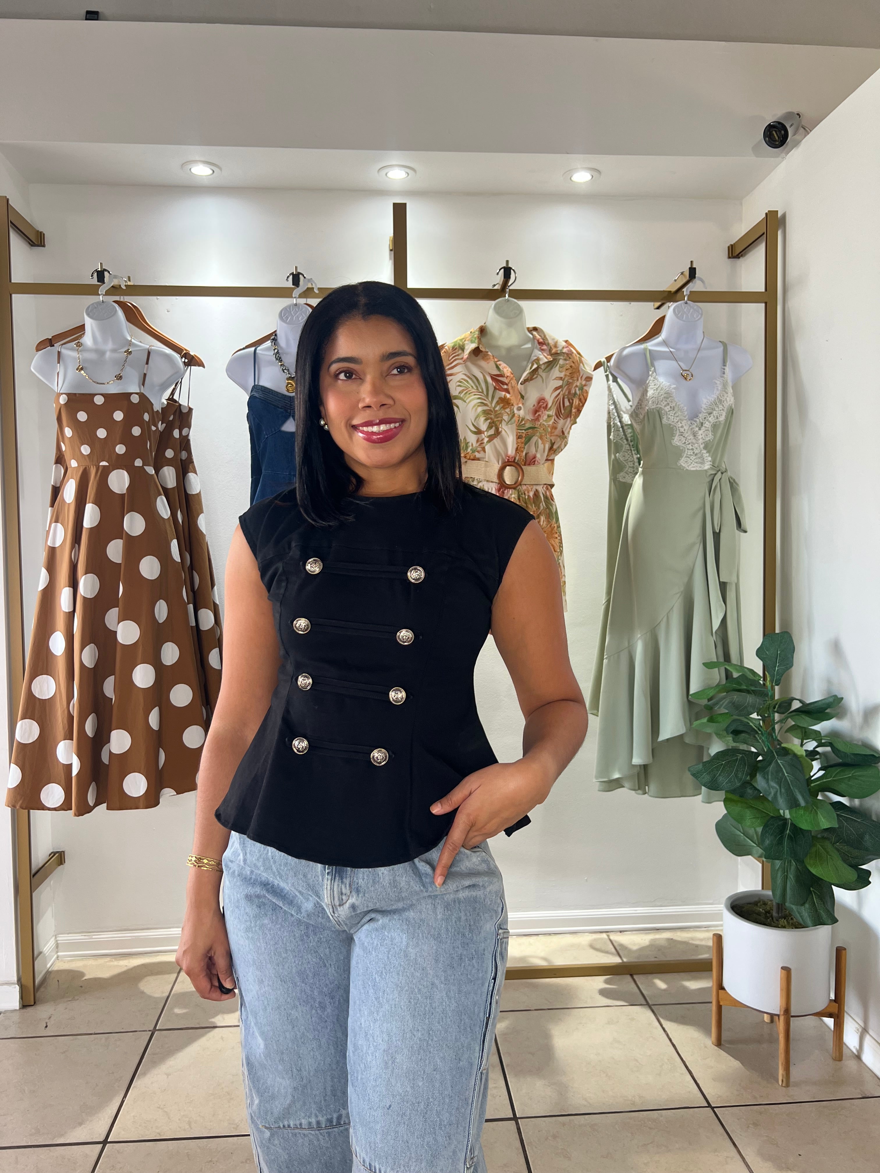 Black Napoleon Style Peplum Top