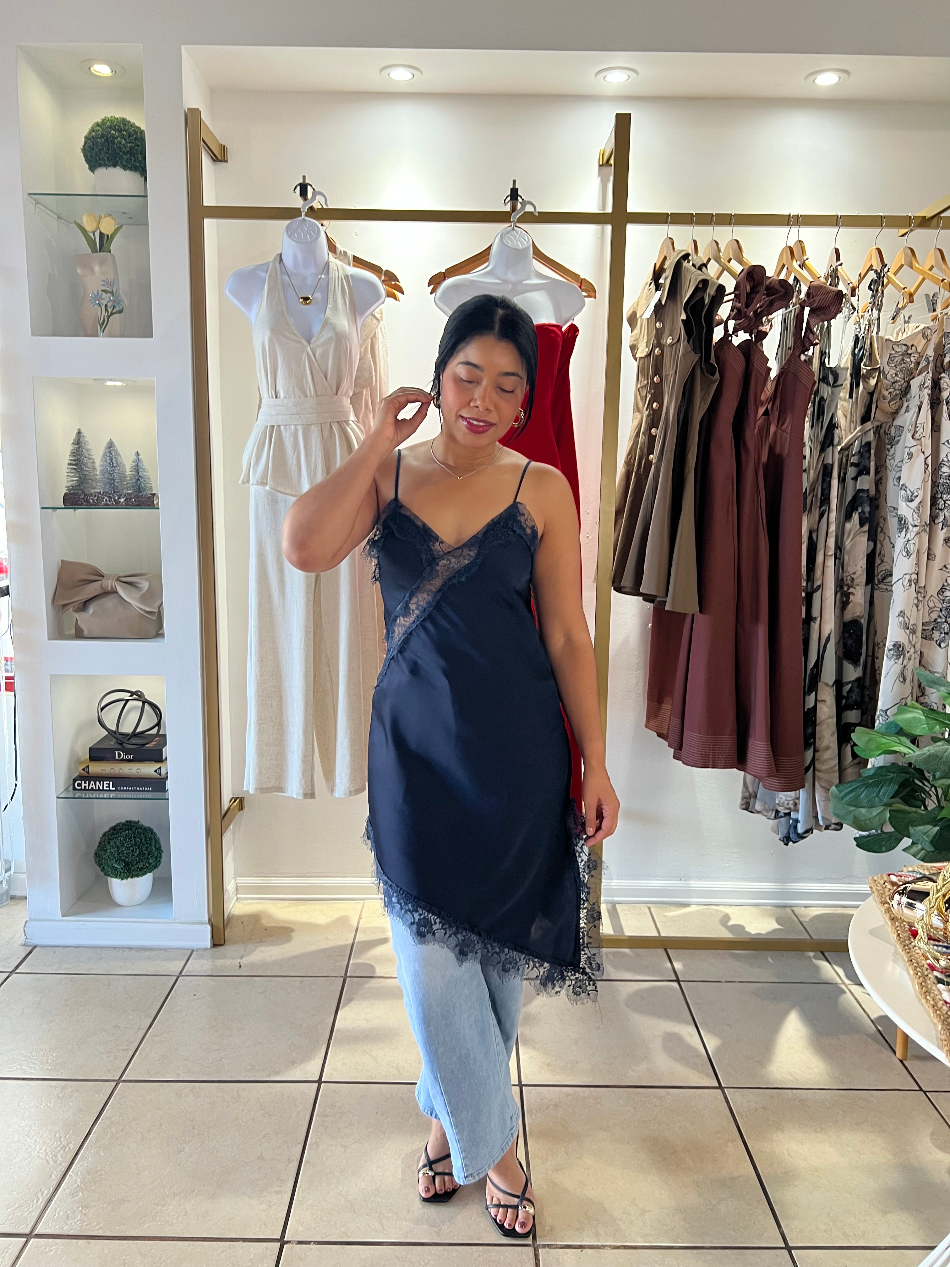 Navy Lace Asymmetrical Tunic Dress