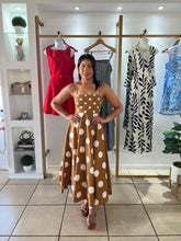 Load image into Gallery viewer, Brown White Polka Dots Midi Dress
