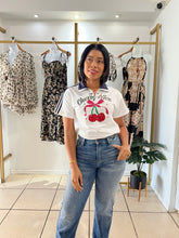 Load image into Gallery viewer, White navy cherry print T Shirt
