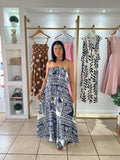 Navy Off White Tube Maxi Dress