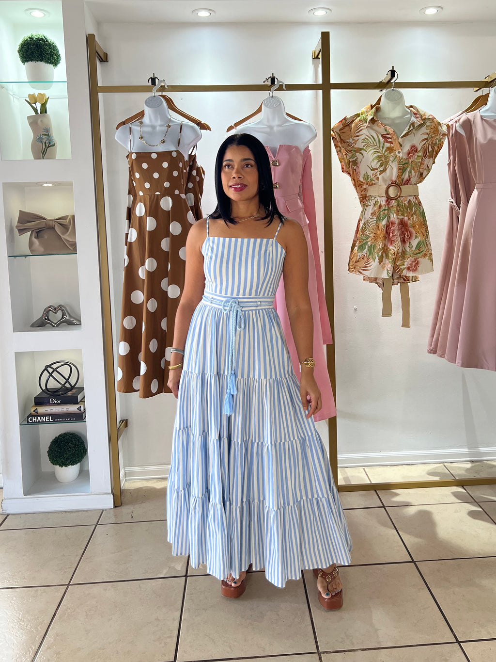 Blue Natural Stripes Maxi Dress