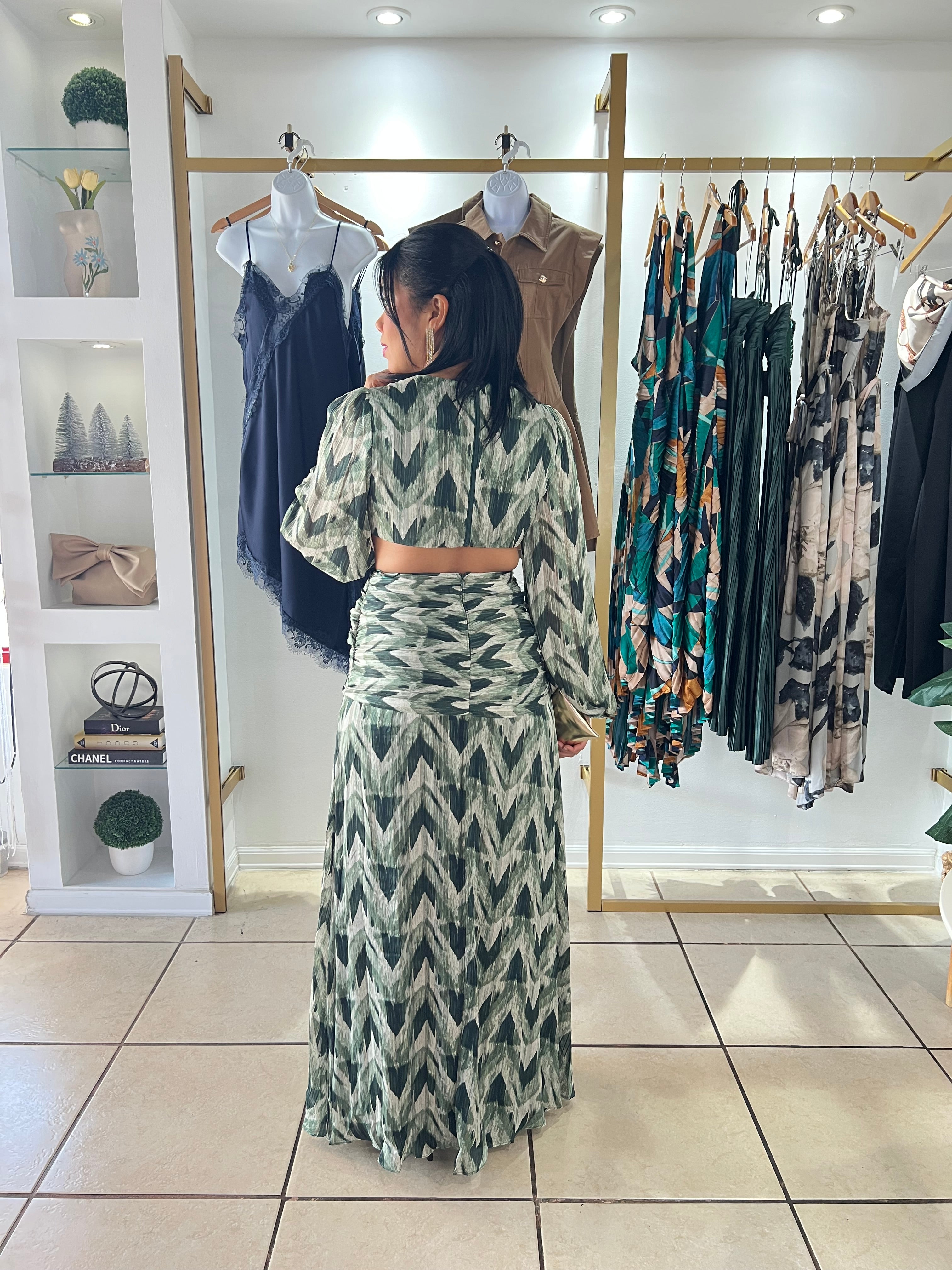 Pattern Mix Green Maxi Dress