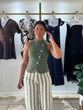 Olive Napoleon Button Front Vest Top