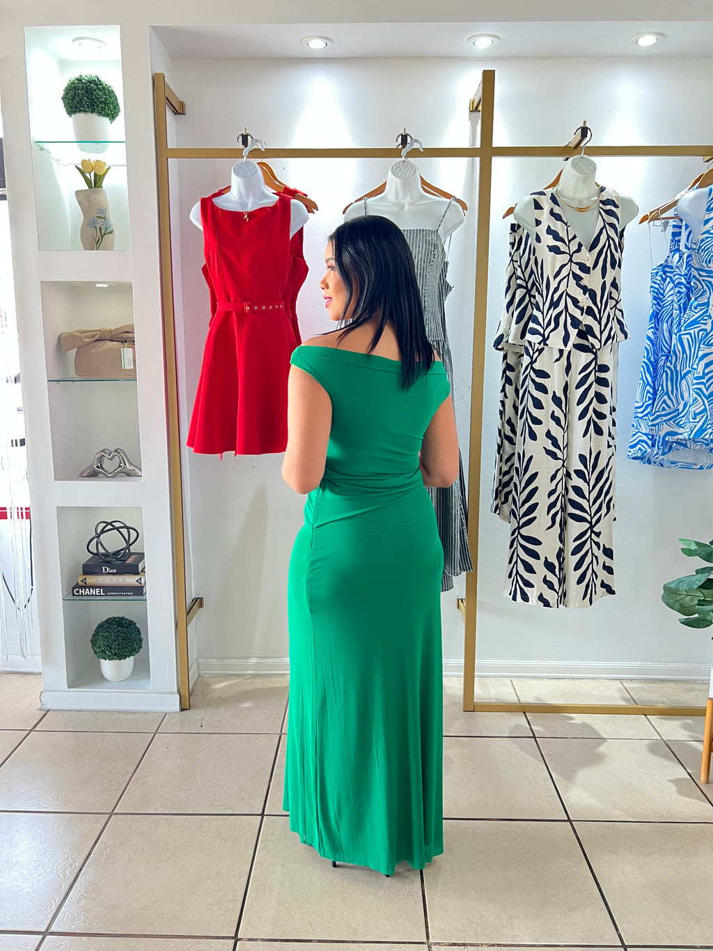 Green Mesh Drape Twist Maxi Dress