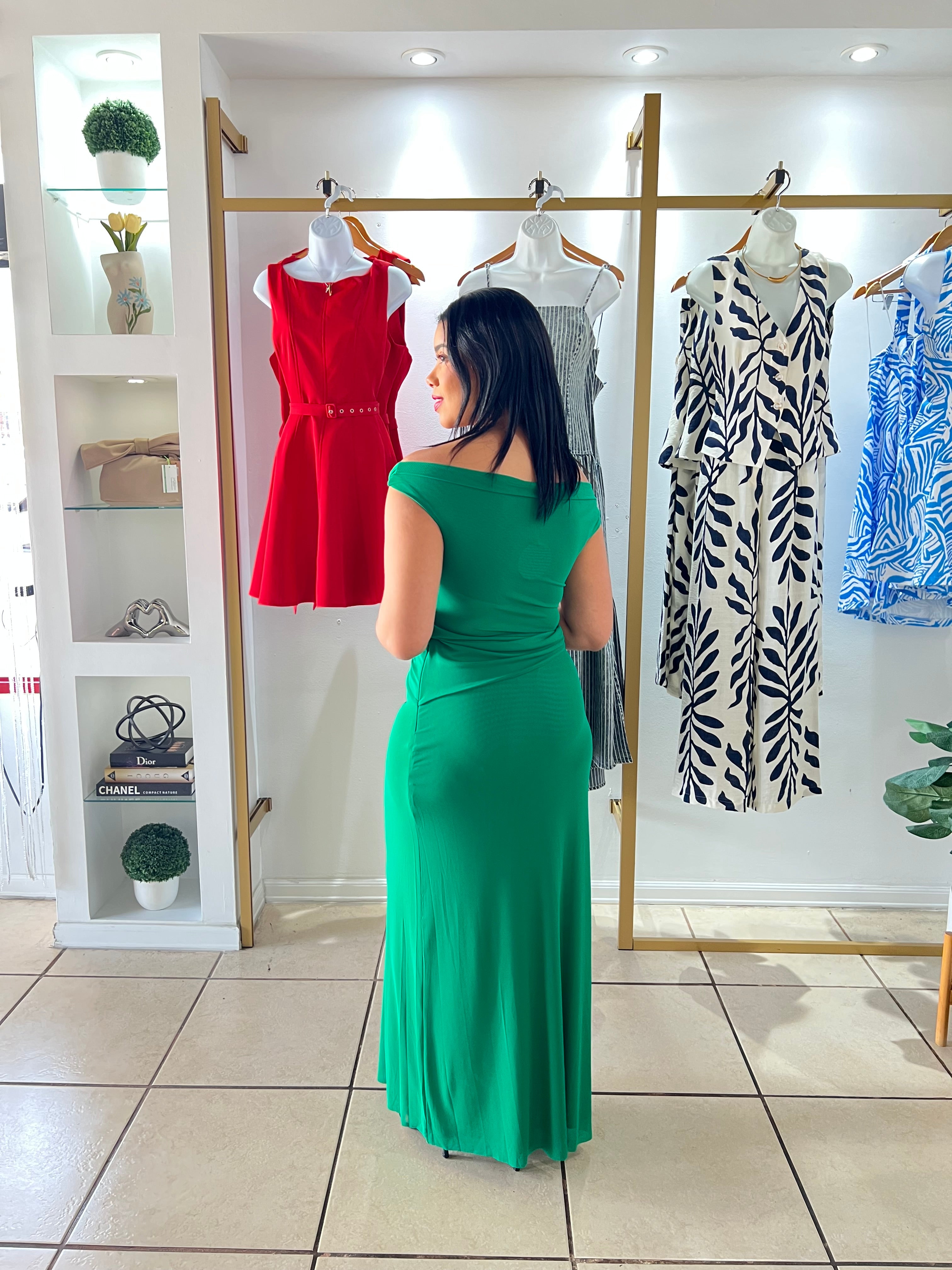 Green Mesh Drape Twist Maxi Dress