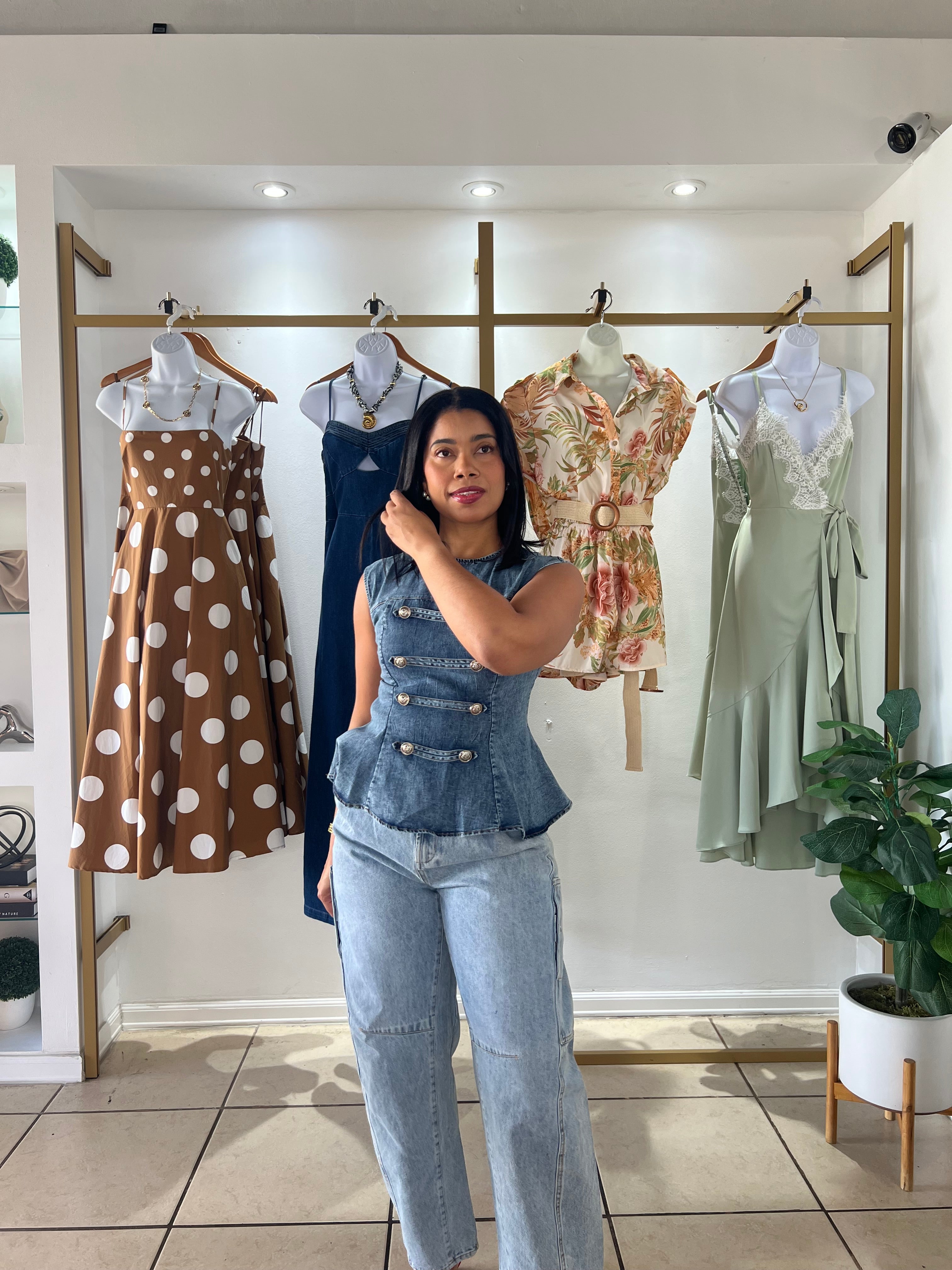 Denim Napoleon Style Peplum Top