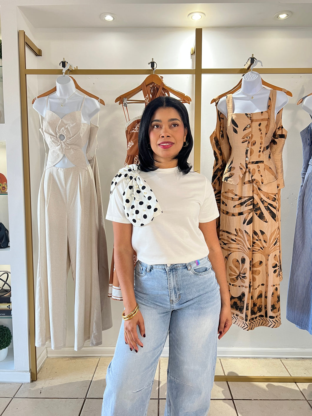Ivory White Big Ribbon Detail T-Shirt
