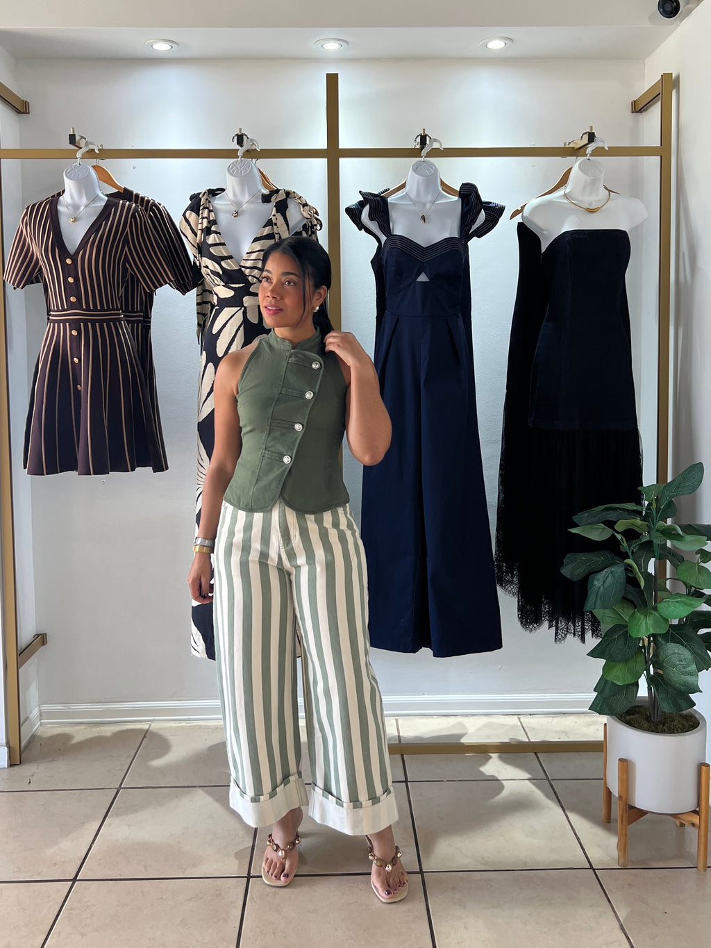 Olive Napoleon Button Front Vest Top