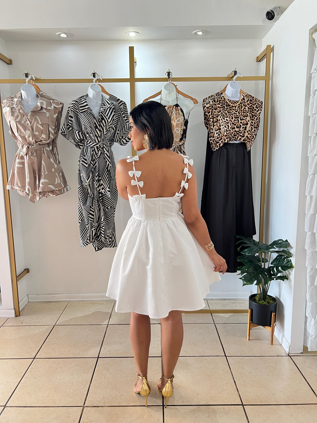 White little bow straps mini dress