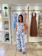 Load image into Gallery viewer, Blue Ivory Flower Print Jumpsuit

