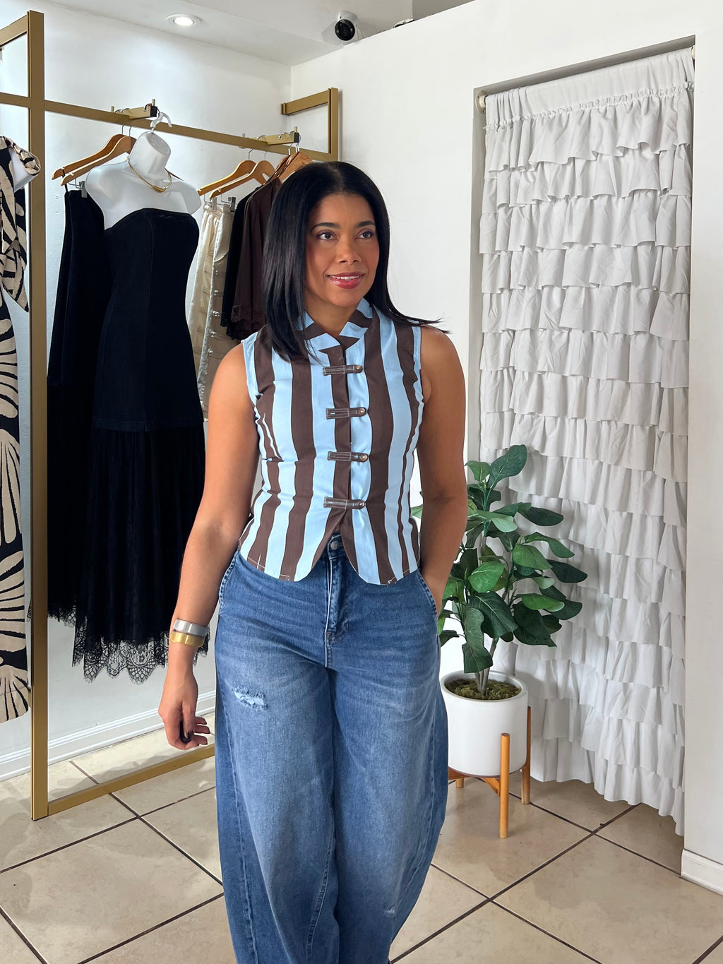 Brown Blue Napoleon Style Top
