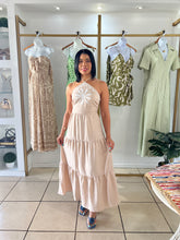 Load image into Gallery viewer, Natural Halter Neck Embroidery Maxi Dress
