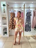 Ivory Tropical Print Belted Romper