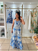 Load image into Gallery viewer, Blue White Flare Jumpsuit
