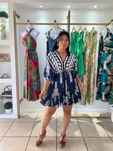 Load image into Gallery viewer, Tiara Navy Off White Mini Dress
