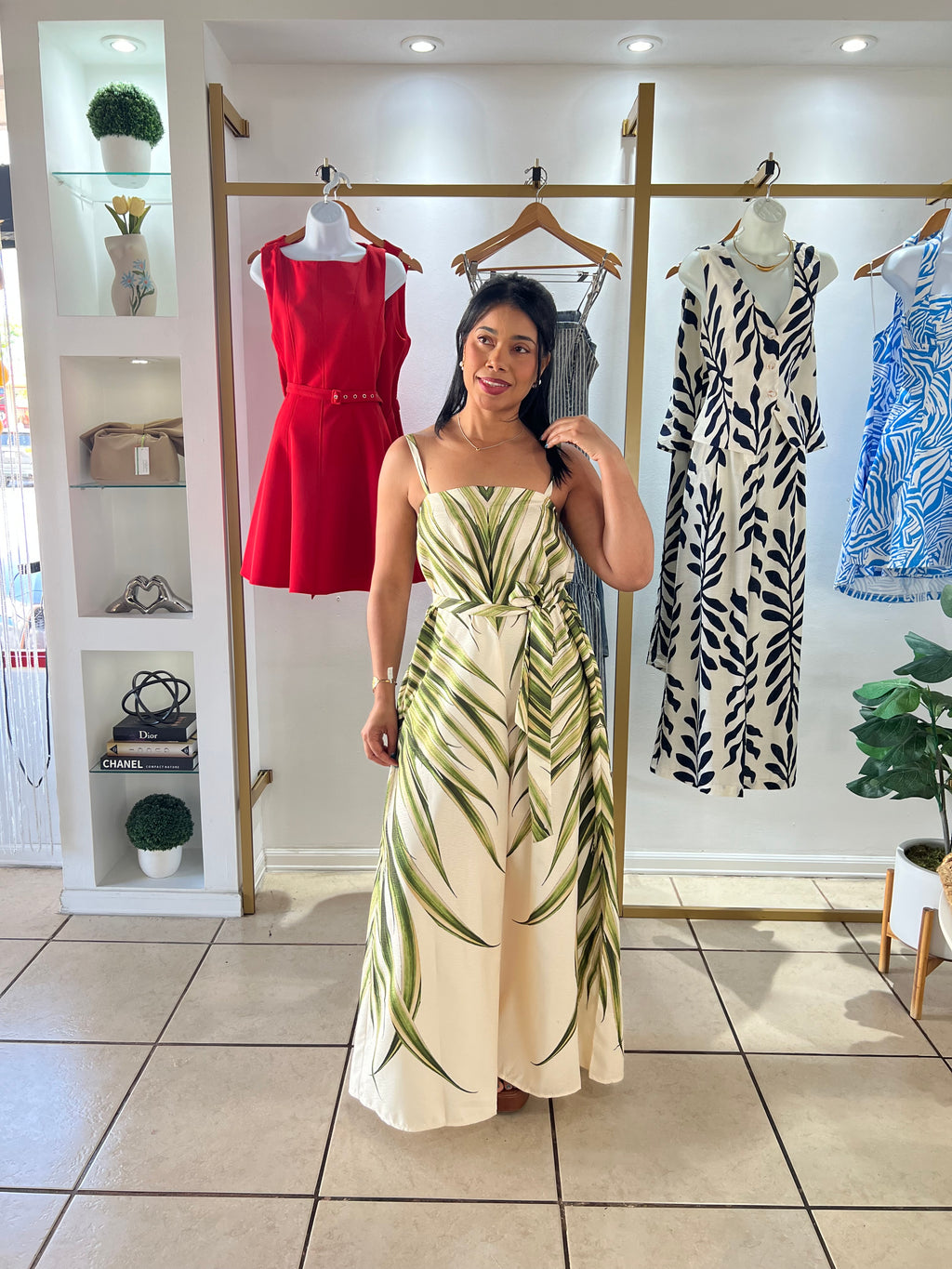 Ivory Palm Leaf Print Jumpsuit