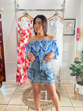 Load image into Gallery viewer, Blue acid cargo denim skirt
