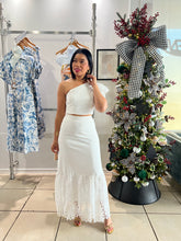 Load image into Gallery viewer, White lace trim maxi skirt set
