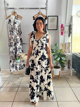 Load image into Gallery viewer, Ivory black floral ties maxi dress
