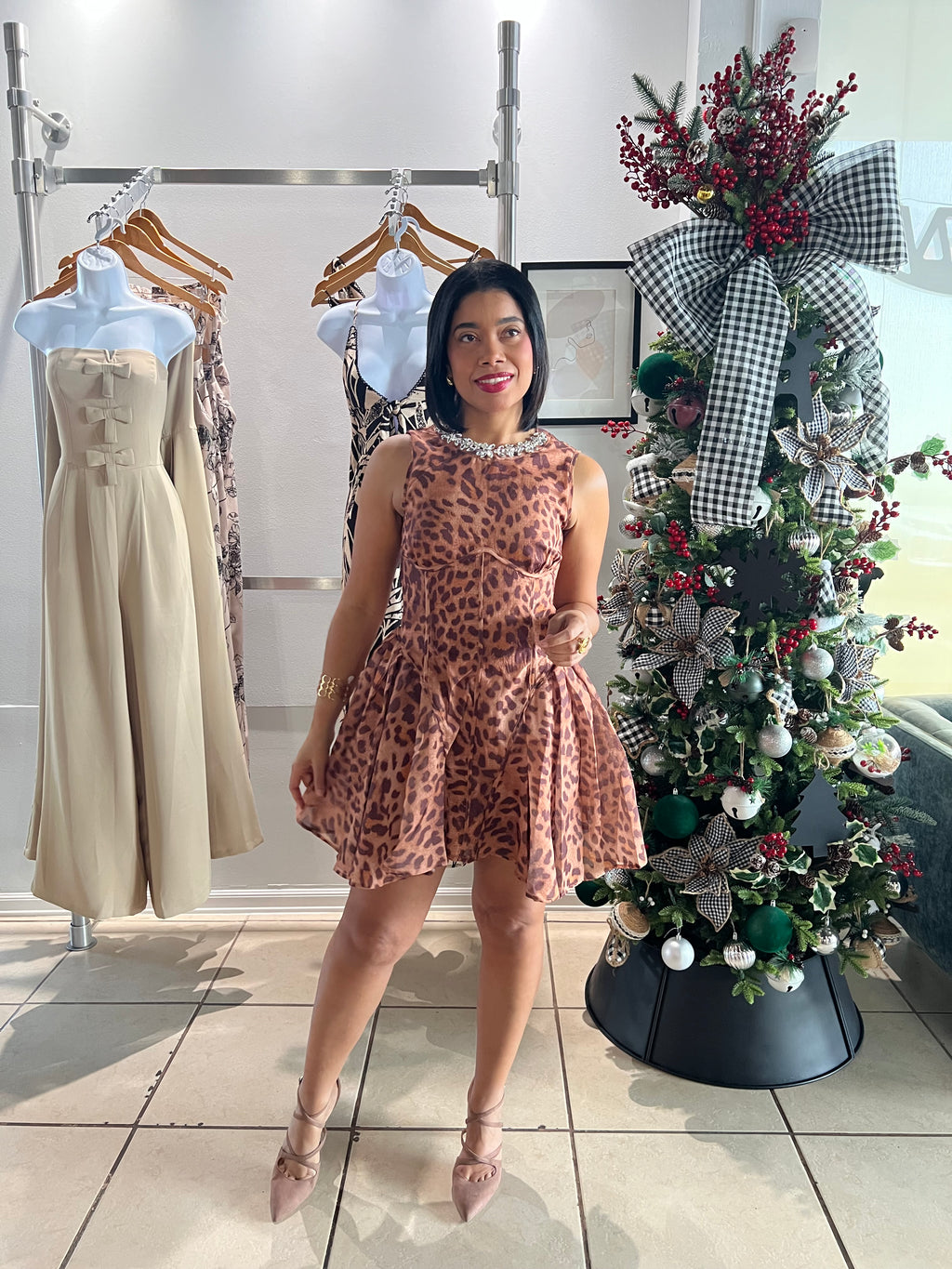 Leopard festive mini dress