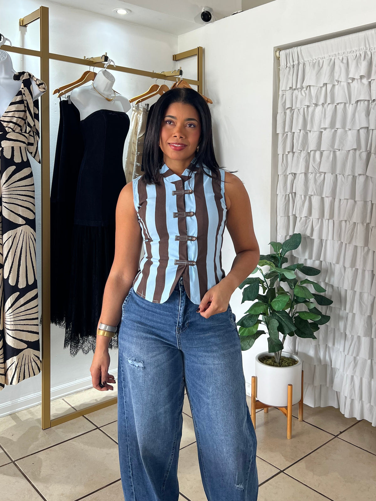 Brown Blue Napoleon Style Top