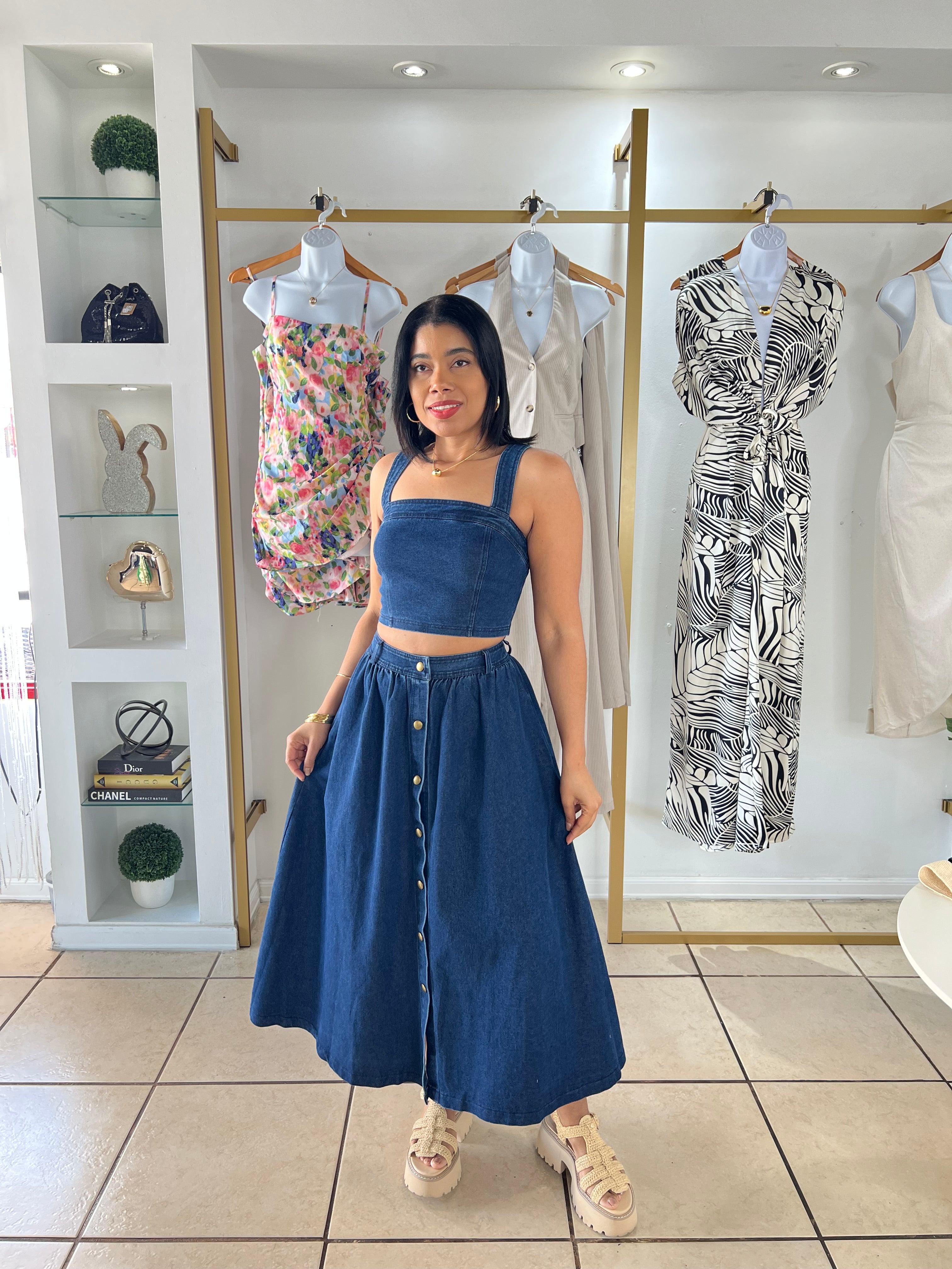 My Vibe Denim Skirt Set