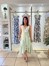 Load image into Gallery viewer, Sage Ivory Lace Trim Wrap Dress
