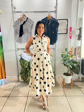 Load image into Gallery viewer, Ivory black polka dots midi dress
