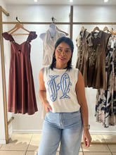 Load image into Gallery viewer, Cream Blue Fish Print Sweater Top
