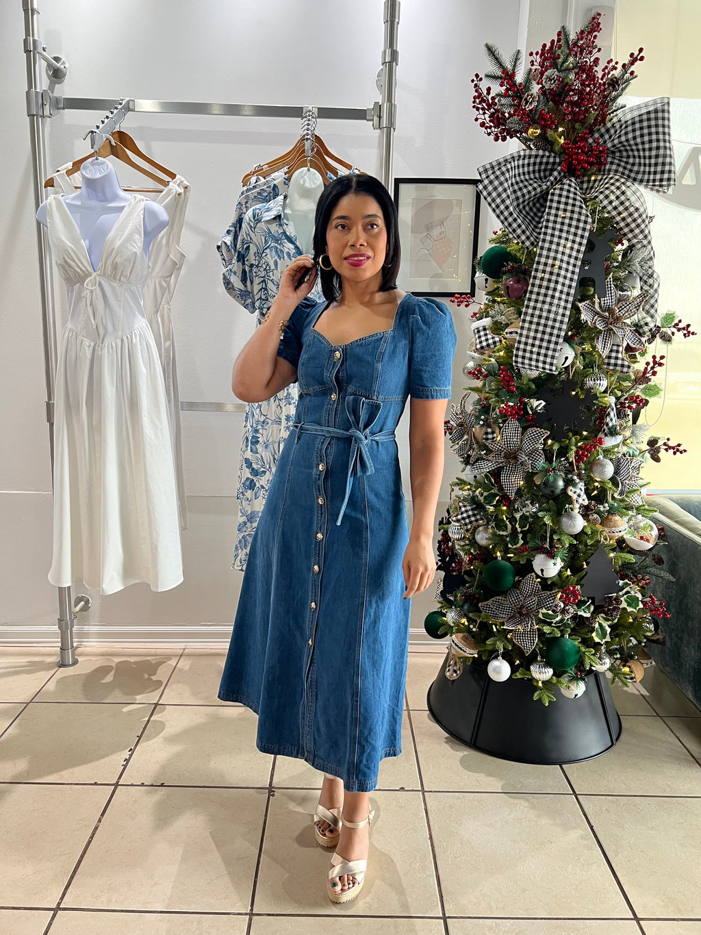 Elena midi denim dress