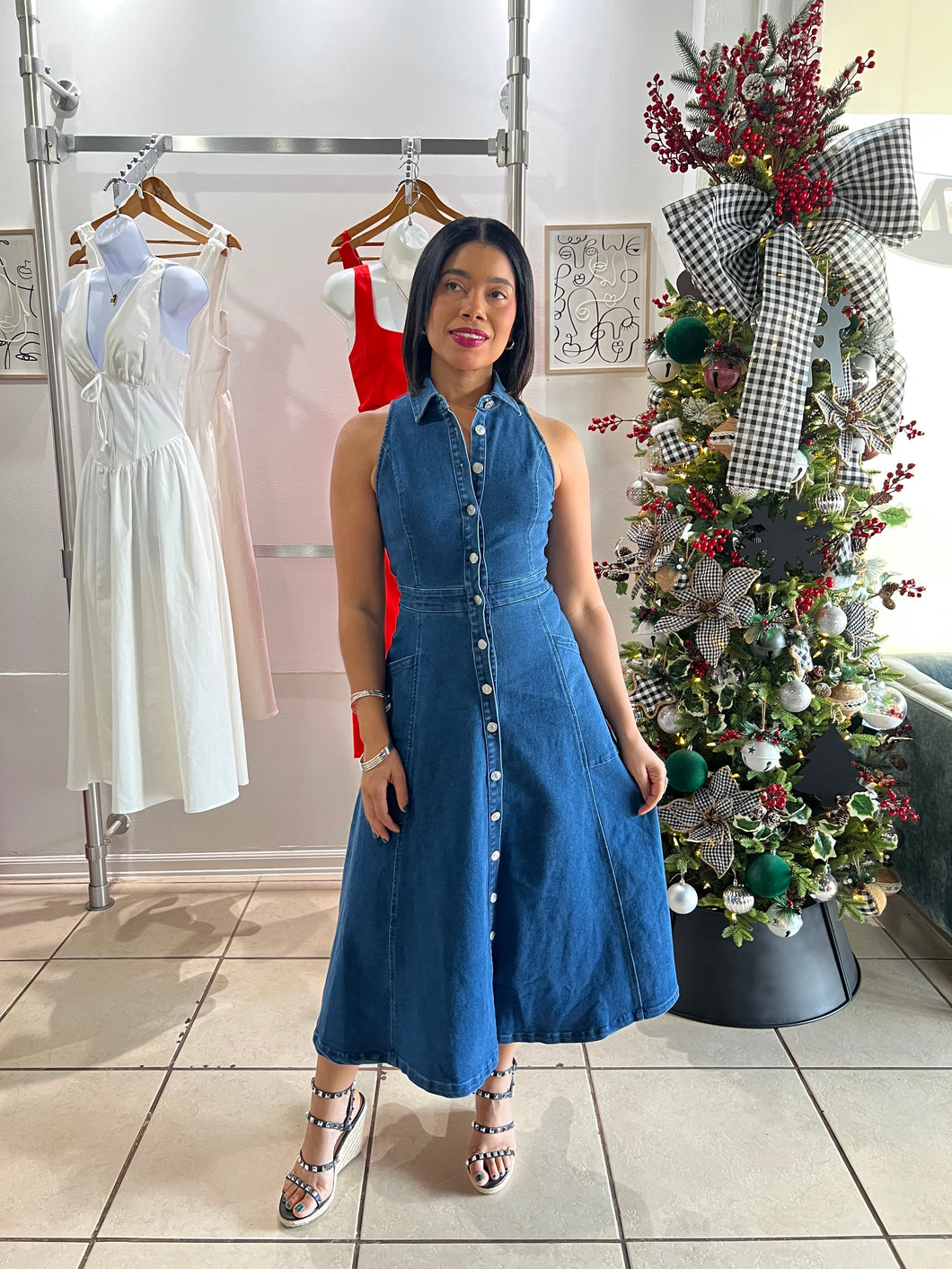 Anais denim midi dress