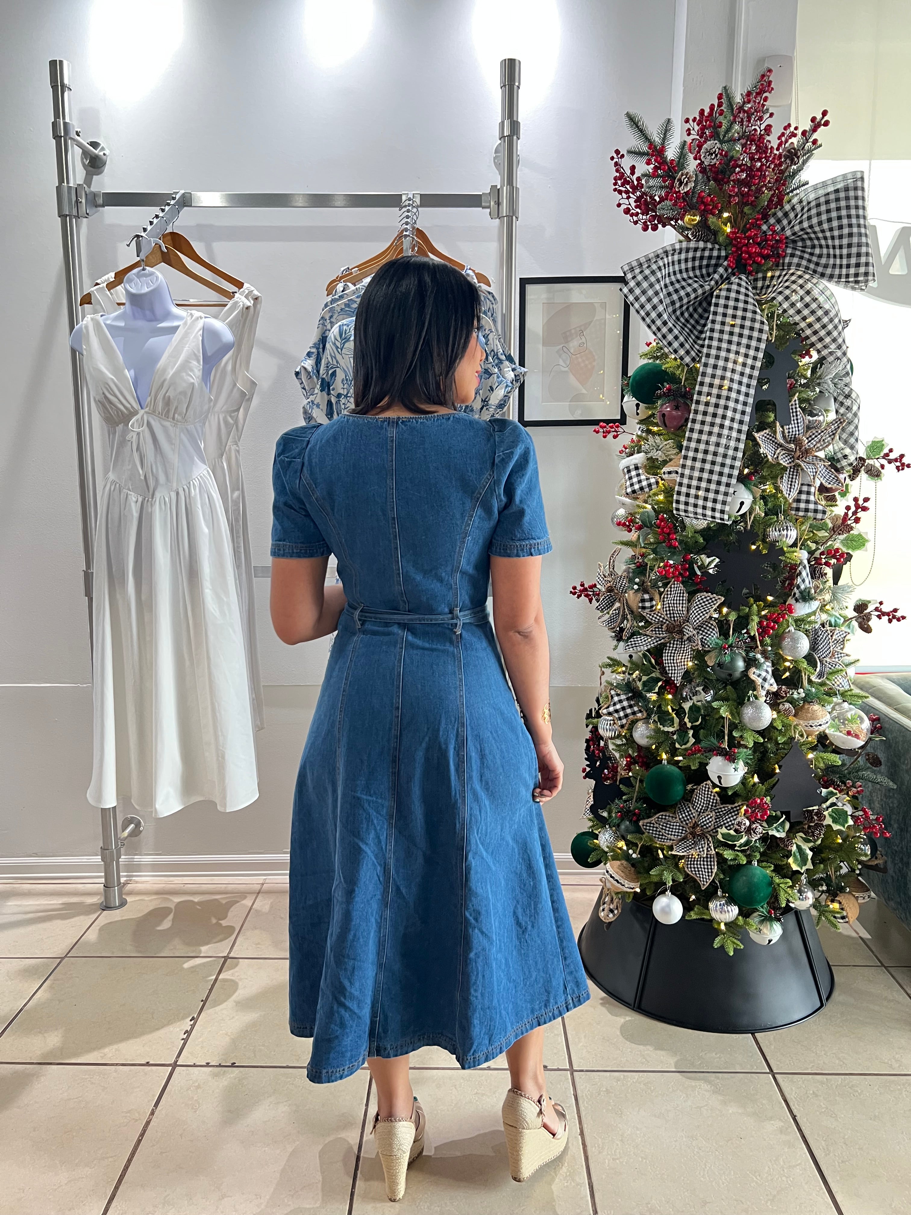 Elena midi denim dress