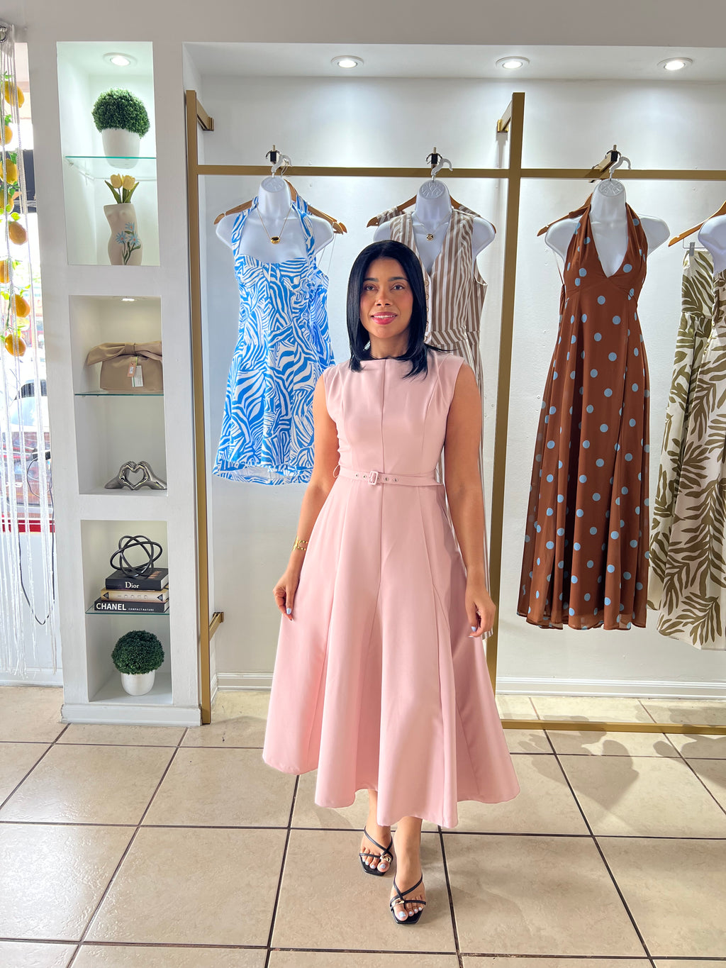 Blush Belted Midi Dress