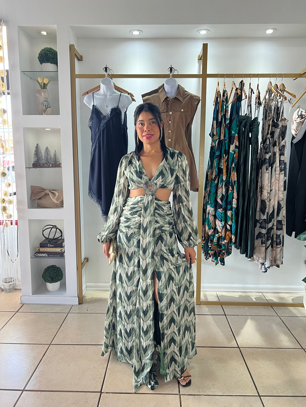 Pattern Mix Green Maxi Dress